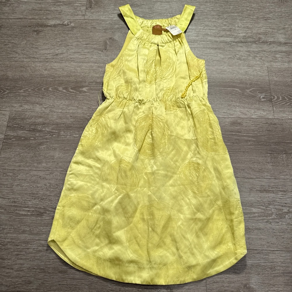 Ali Ro Mini Dress Women 2 Yellow Circle Embroidery Linen Blend Halter Summer NWT